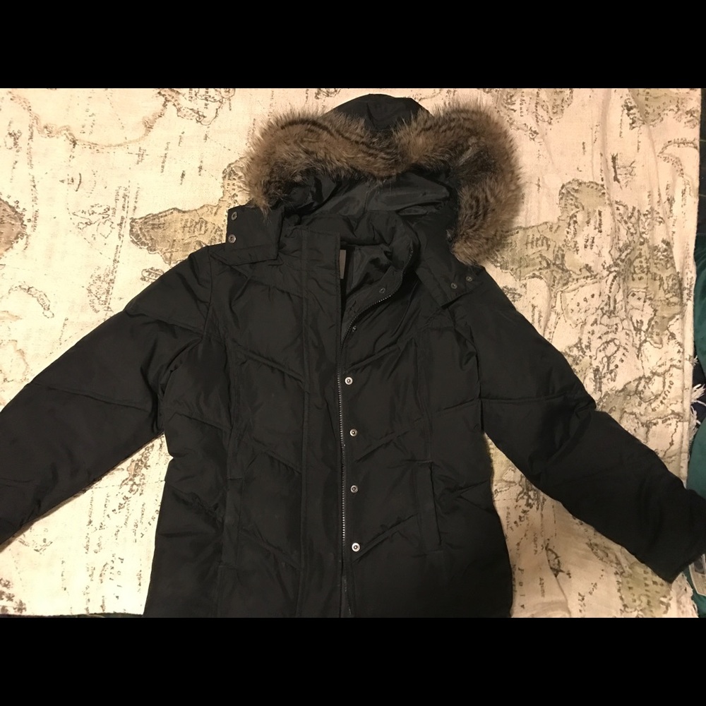 Black Puff Faux Fur Hooded Winter Jacket